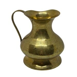 VTG Solid Brass Mini Pitcher Gold Decorative Vase Small Handled Jug Home Decor